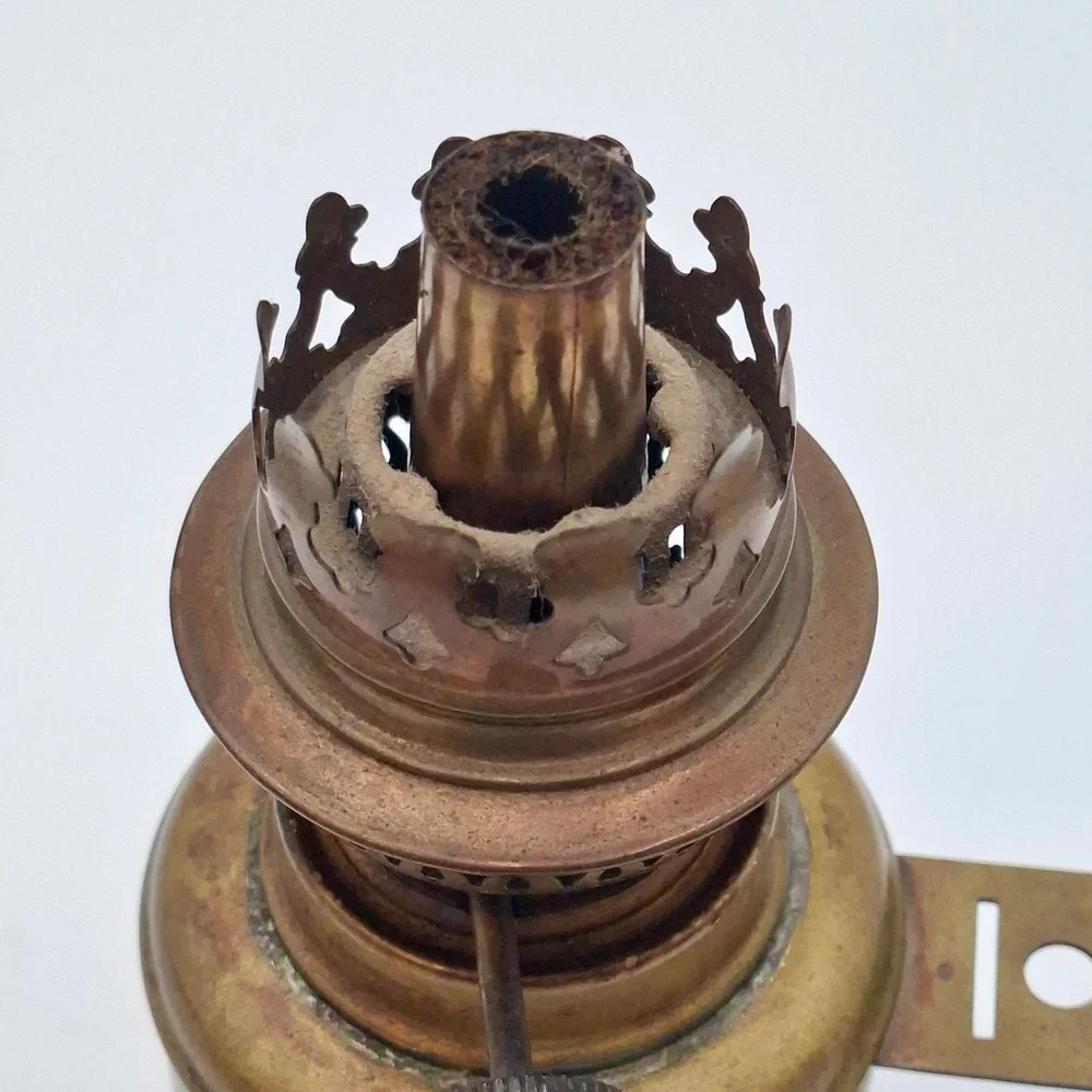 Antique Pigeon Style Brass Oil Lamp Wall Mount Glass Globe c1900 Unmarked
